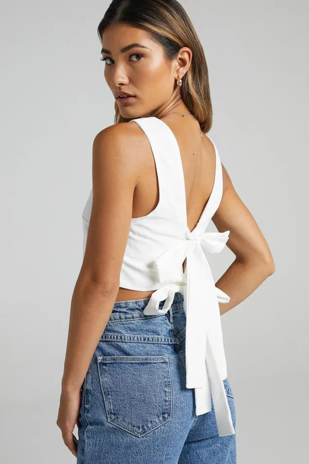 Loxley Top 8211 Tie Up Top In White Women Showpo Tops