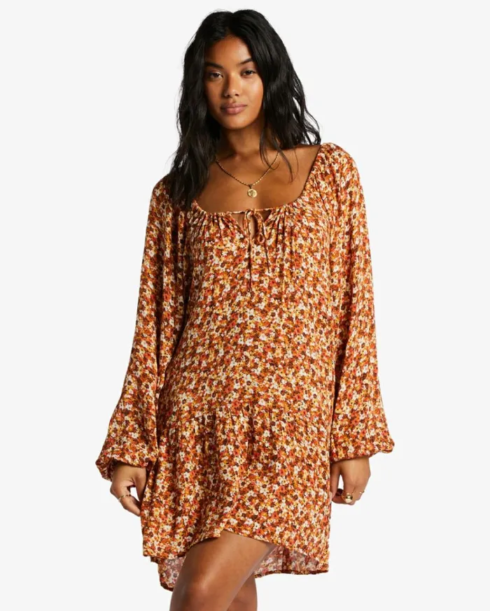 Lucky You Babydoll Dress Mocha Women Billabong Mini Dresses