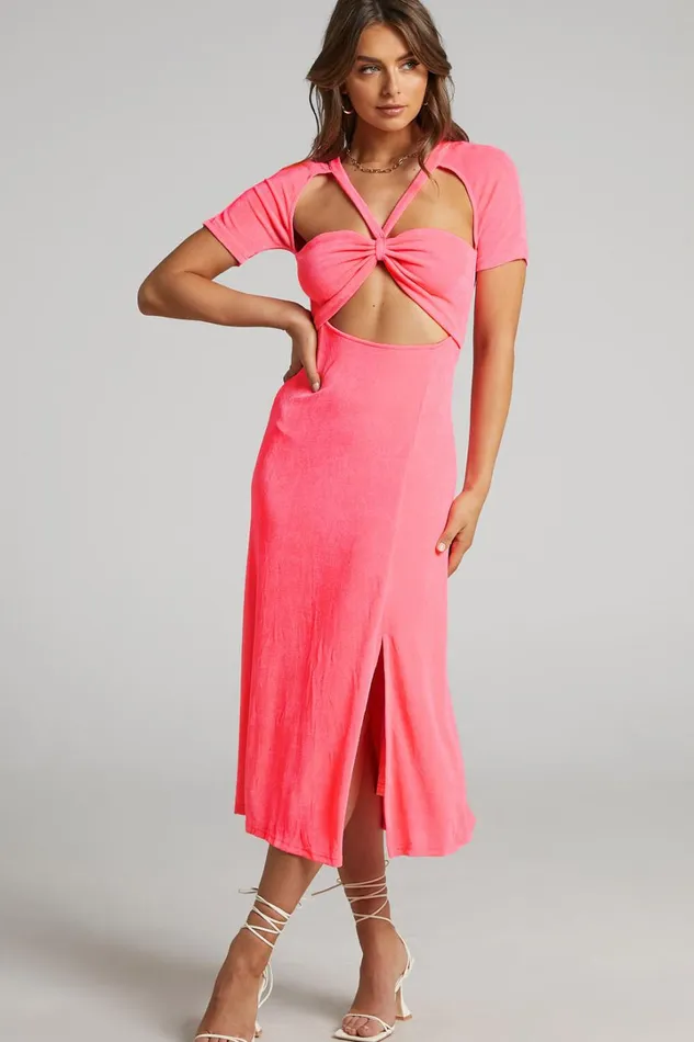 Lyanna Midi Dress 8211 Cut Out Dress In Neon Pink Women Showpo Dresses