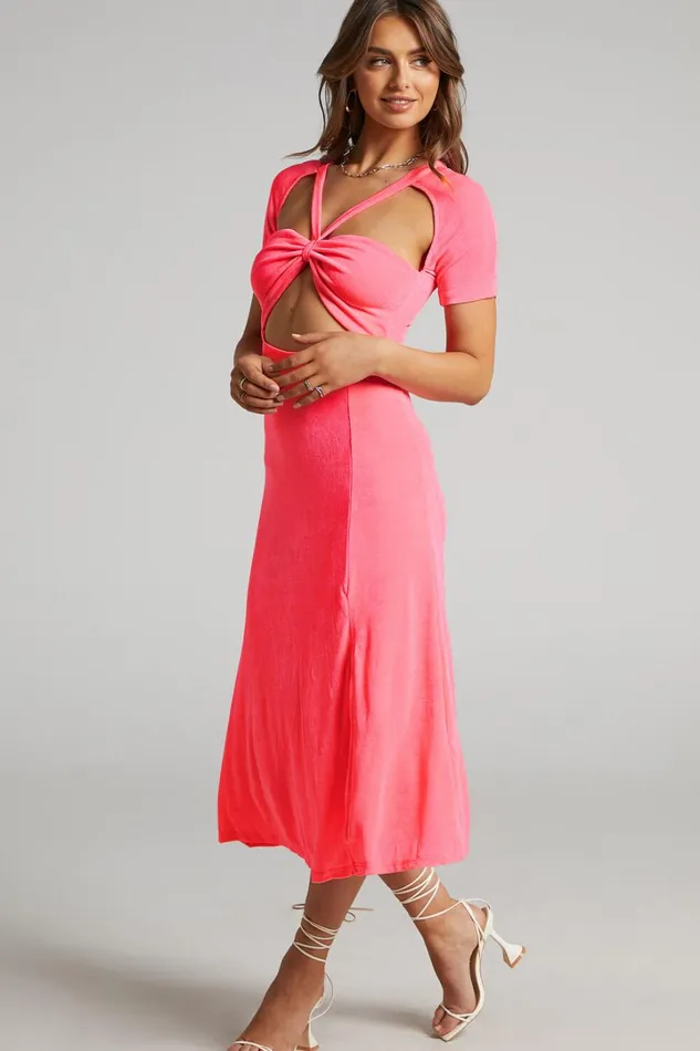 Lyanna Midi Dress 8211 Cut Out Dress In Neon Pink Women Showpo Dresses