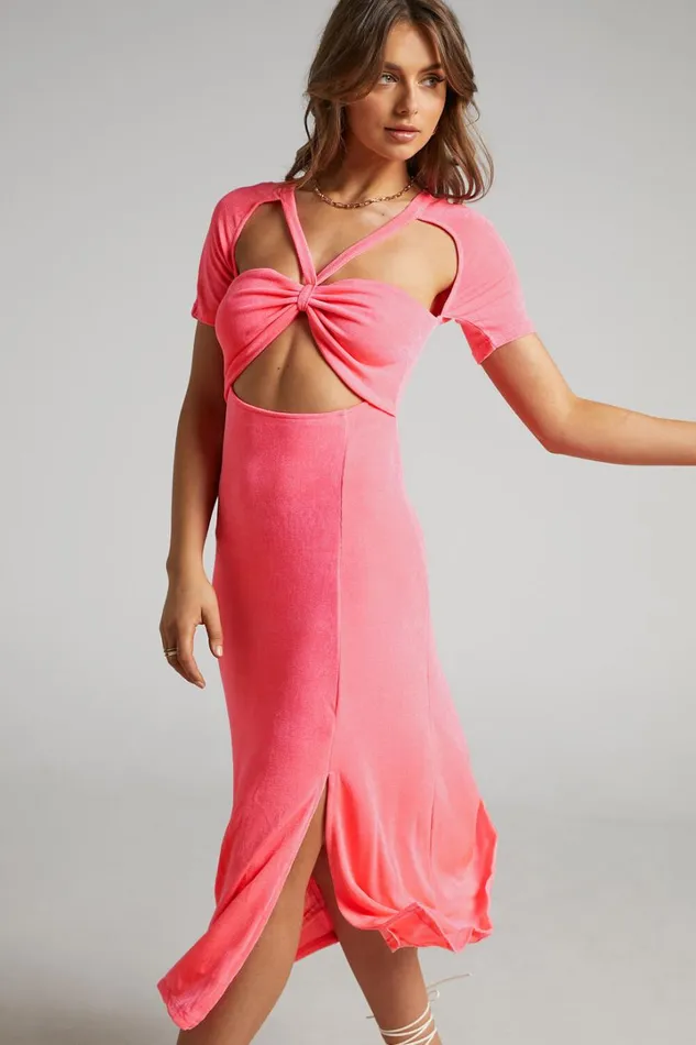 Lyanna Midi Dress 8211 Cut Out Dress In Neon Pink Women Showpo Dresses