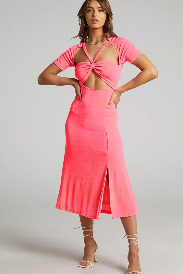 Lyanna Midi Dress 8211 Cut Out Dress In Neon Pink Women Showpo Dresses