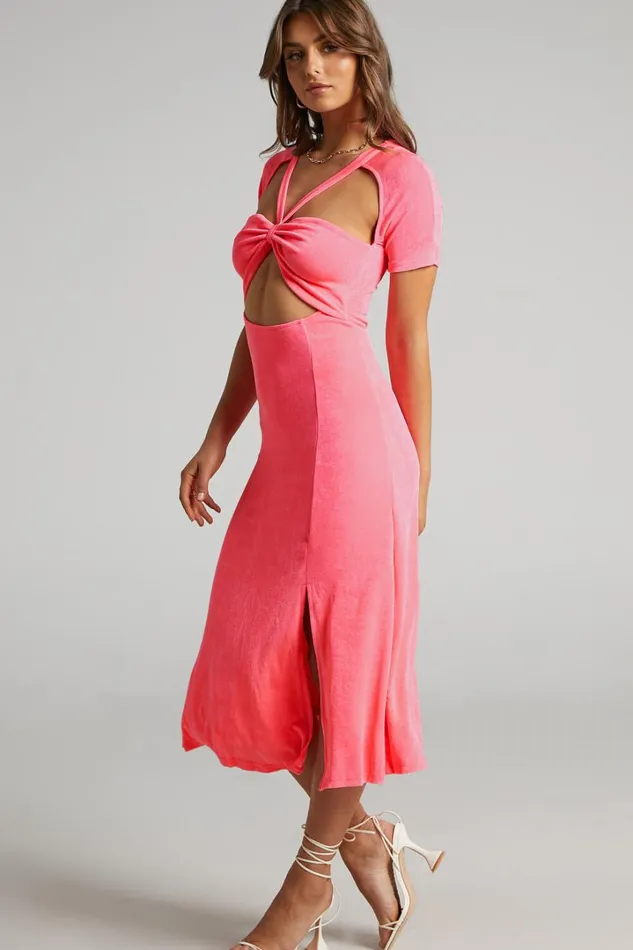 Lyanna Midi Dress 8211 Cut Out Dress In Neon Pink Women Showpo Dresses