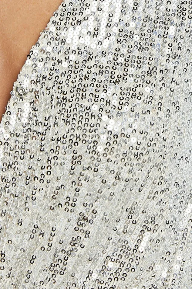 Madone Bodysuit 8211 Long Sleeve V Neck Sequin In Silver Women Showpo Curve Clothes