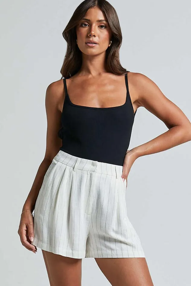 Manon Shorts 8211 Linen Look Tailored Pinstripe Shorts In White Women Showpo Shorts