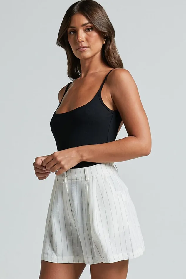 Manon Shorts 8211 Linen Look Tailored Pinstripe Shorts In White Women Showpo Shorts