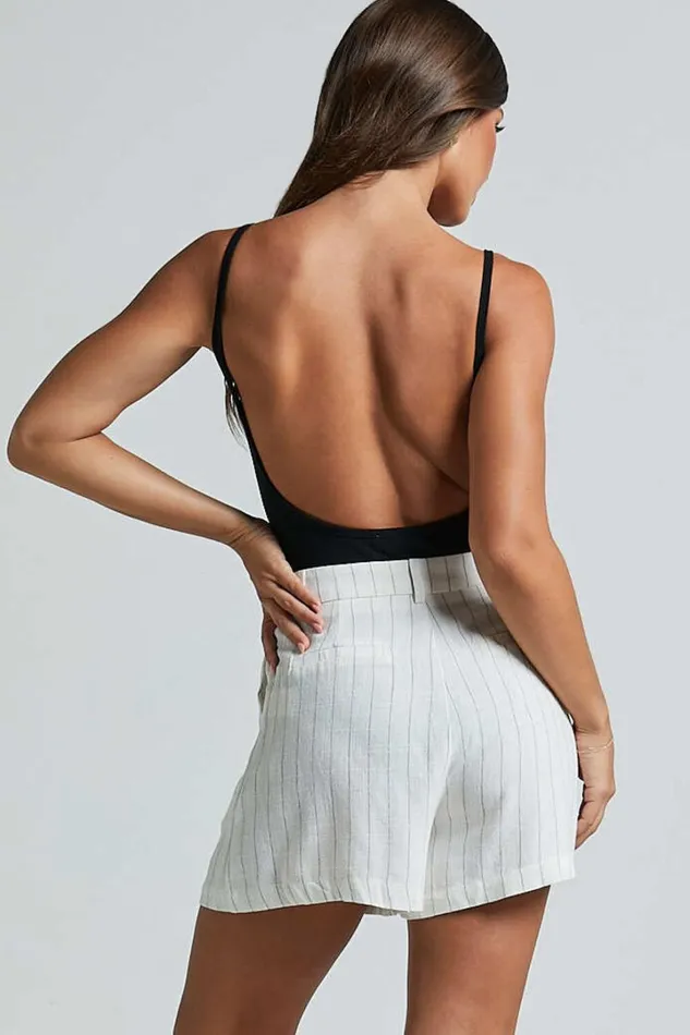 Manon Shorts 8211 Linen Look Tailored Pinstripe Shorts In White Women Showpo Shorts