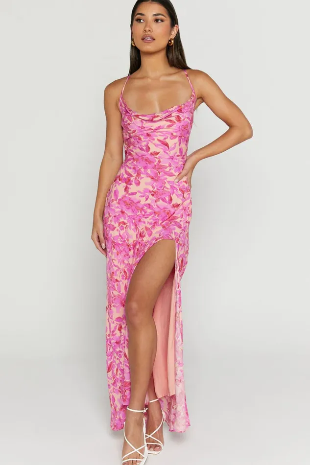 Manuella Maxi Dress 8211 Cowl Neck Slit Slip Dress In Pink Women Showpo Dresses