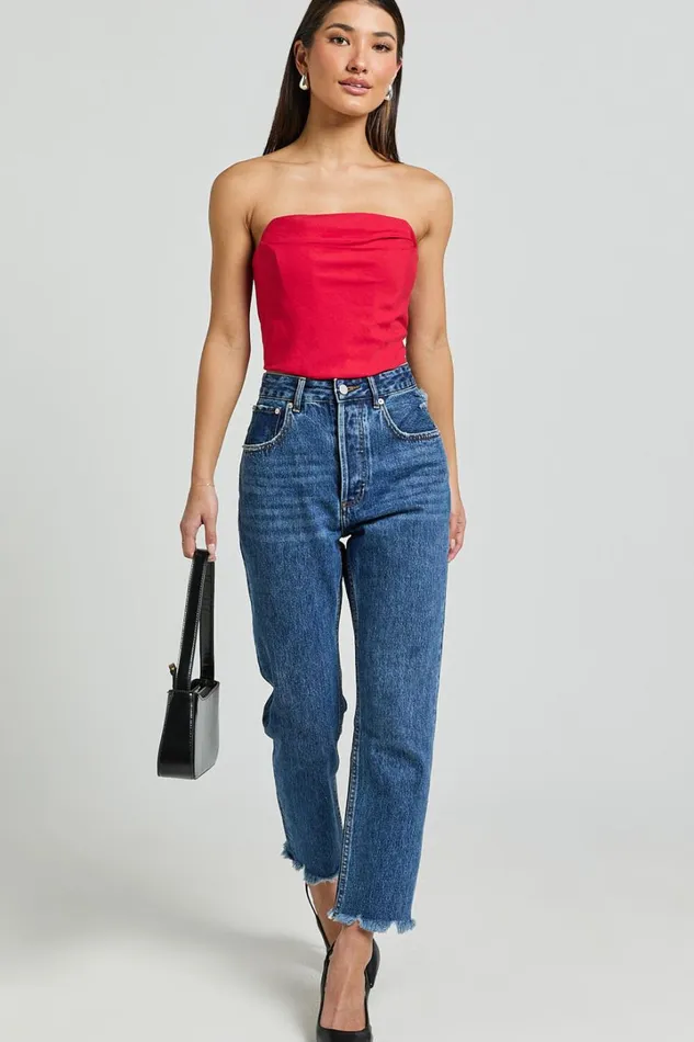 Marcelle Top 8211 Strapless Cowl Corset Satin Top In Red Women Showpo Tops