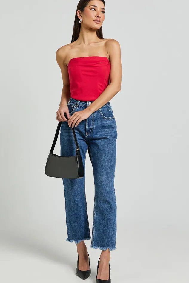 Marcelle Top 8211 Strapless Cowl Corset Satin Top In Red Women Showpo Tops