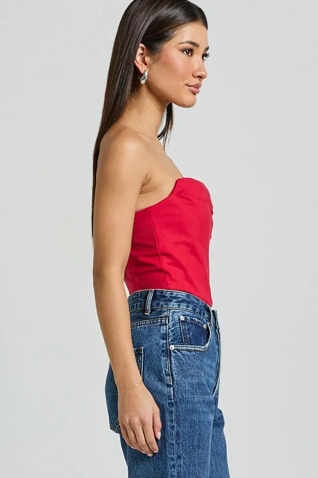 Marcelle Top 8211 Strapless Cowl Corset Satin Top In Red Women Showpo Tops