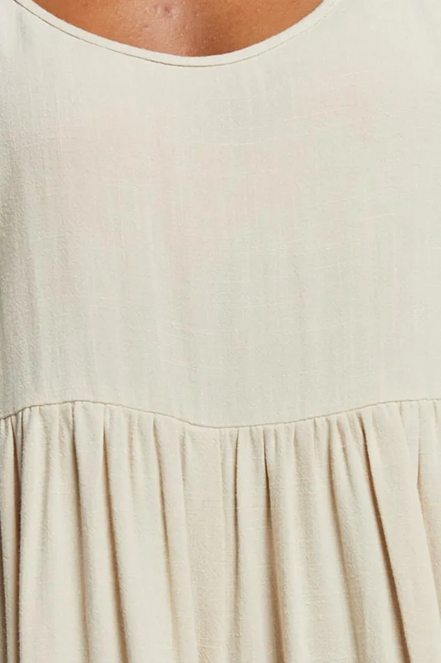 Marcie Playsuit 8211 Linen Look Scoop Neck Tie Detail Relaxed Playsuit In Biscuit Women Showpo Rompers