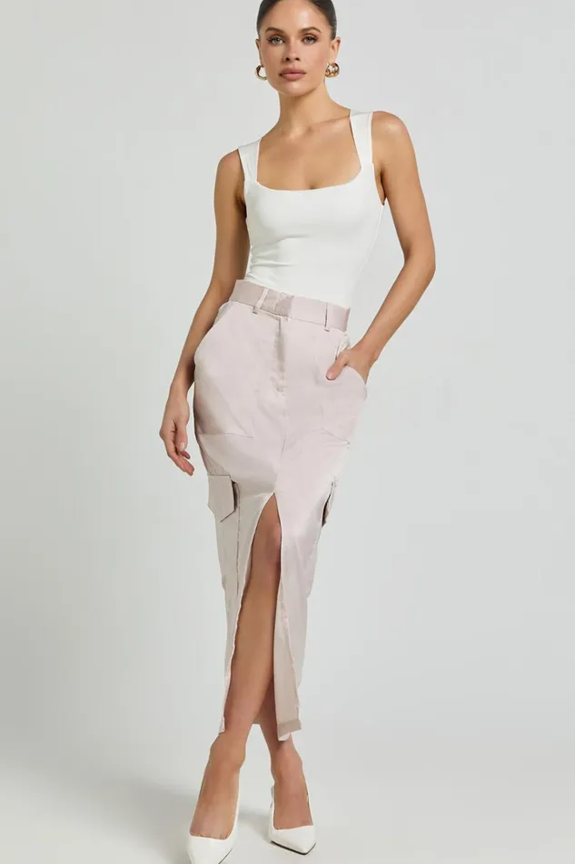 Mariya Midi Skirt 8211 High Waisted Front Split Cargo Skirt In Pearl Women Showpo Skirts Mariya Midi Skirt 8211 High Waisted Front Split Cargo Skirt In Pearl Women Showpo Skirts