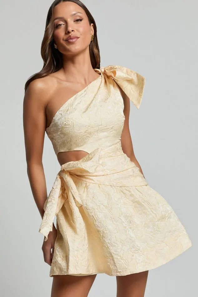 Mathilda Mini Dress 8211 Cut Out Side Wrap Dress In Lemon Women Showpo Dresses