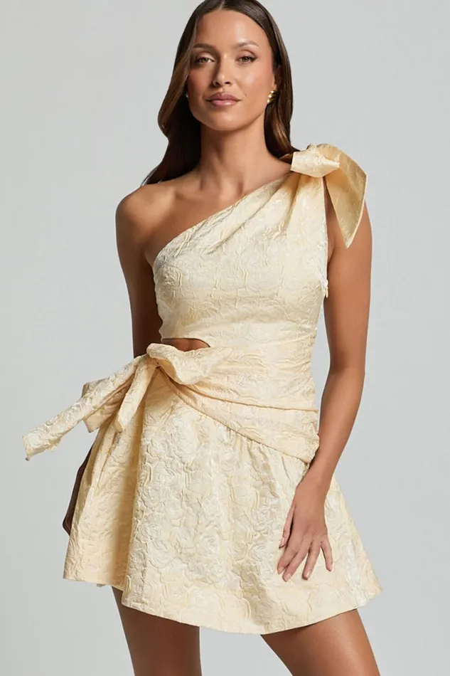Mathilda Mini Dress 8211 Cut Out Side Wrap Dress In Lemon Women Showpo Dresses