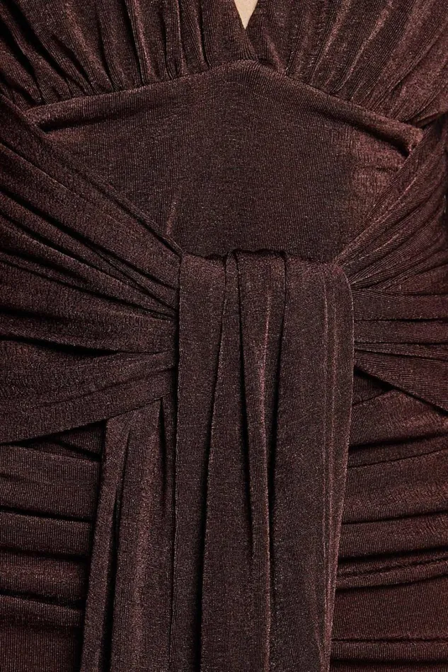 Melanie Midi Dress 8211 Plunge Long Sleeve Tie Front Dress In Chocolate Women Showpo Dresses