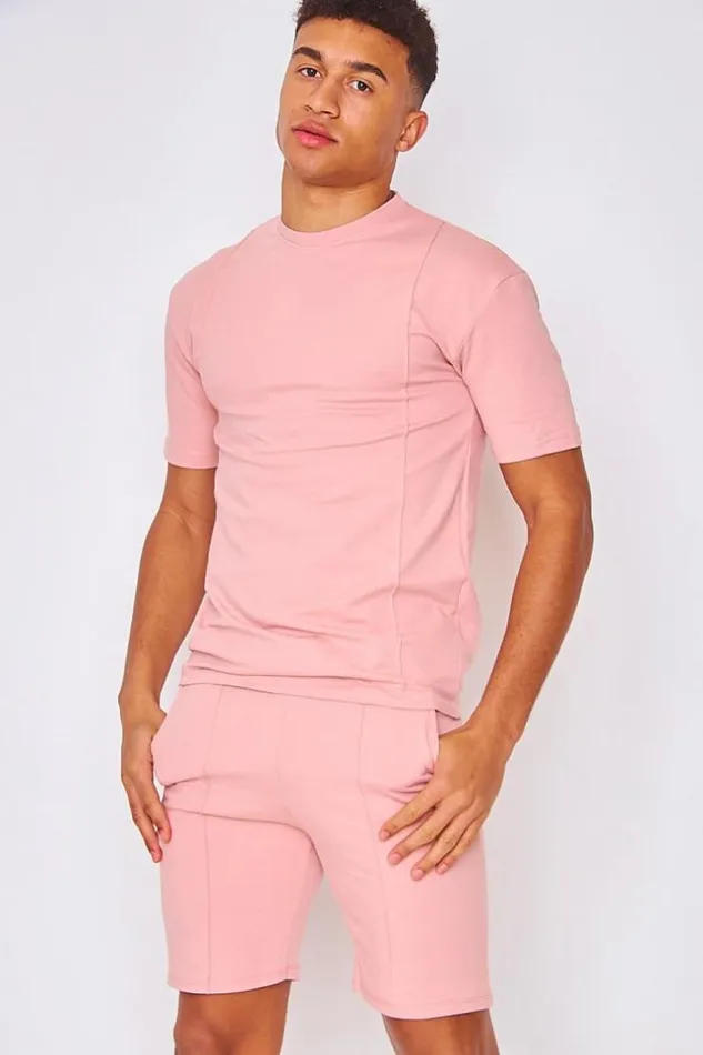 Men 2 Piece CoOrd Set TShirt Shorts In Pink Pink Brentiny Paris Top Bottom Sets