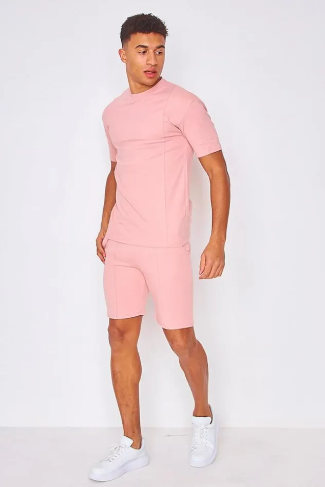 Men 2 Piece CoOrd Set TShirt Shorts In Pink Pink Brentiny Paris Top Bottom Sets