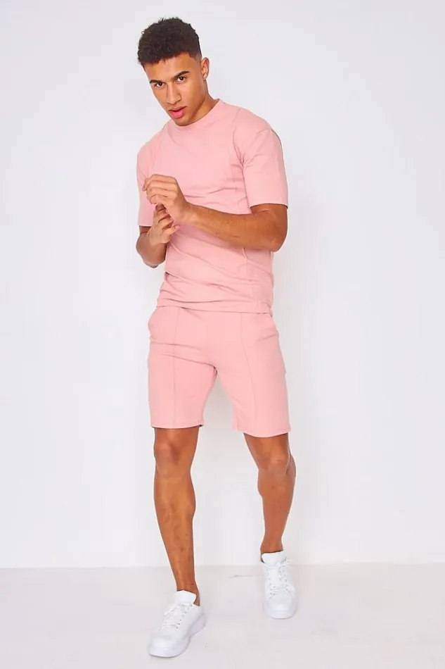 Men 2 Piece CoOrd Set TShirt Shorts In Pink Pink Brentiny Paris Top Bottom Sets