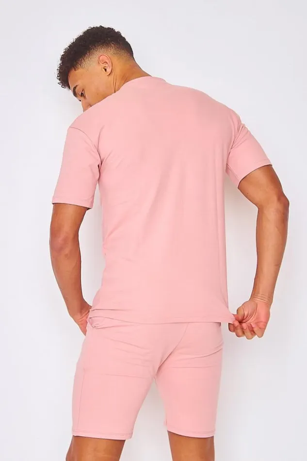 Men 2 Piece CoOrd Set TShirt Shorts In Pink Pink Brentiny Paris Top Bottom Sets
