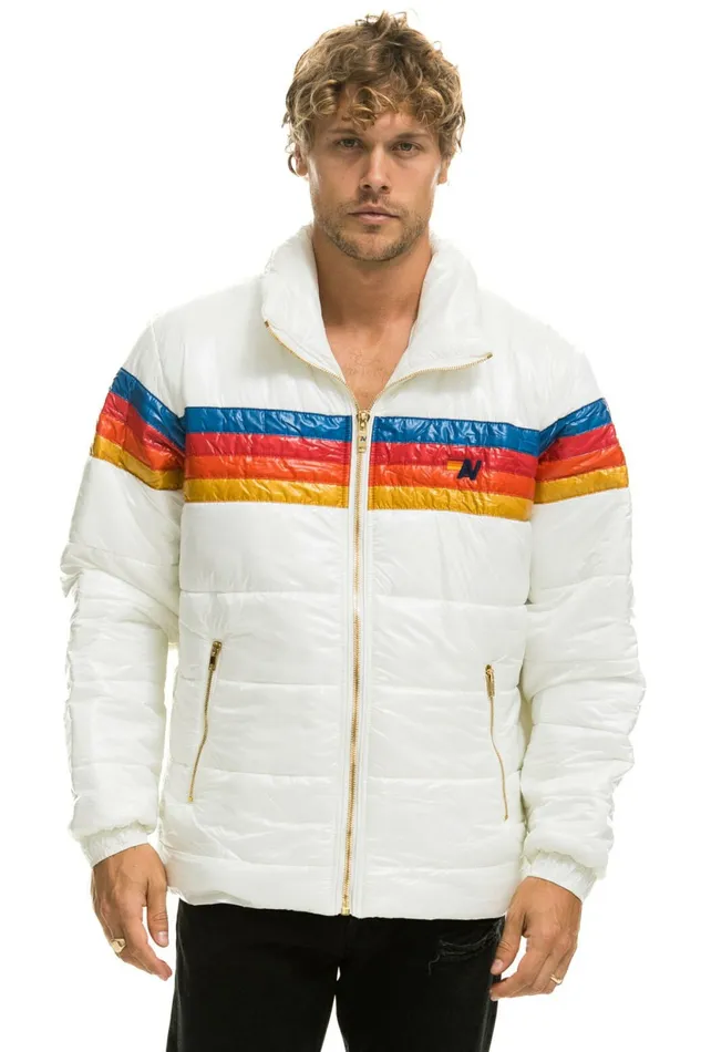Men 4 STRIPE LUXE TRAVELER JACKET 8211 GLOSSY WHITE Aviator Nation Outerwear