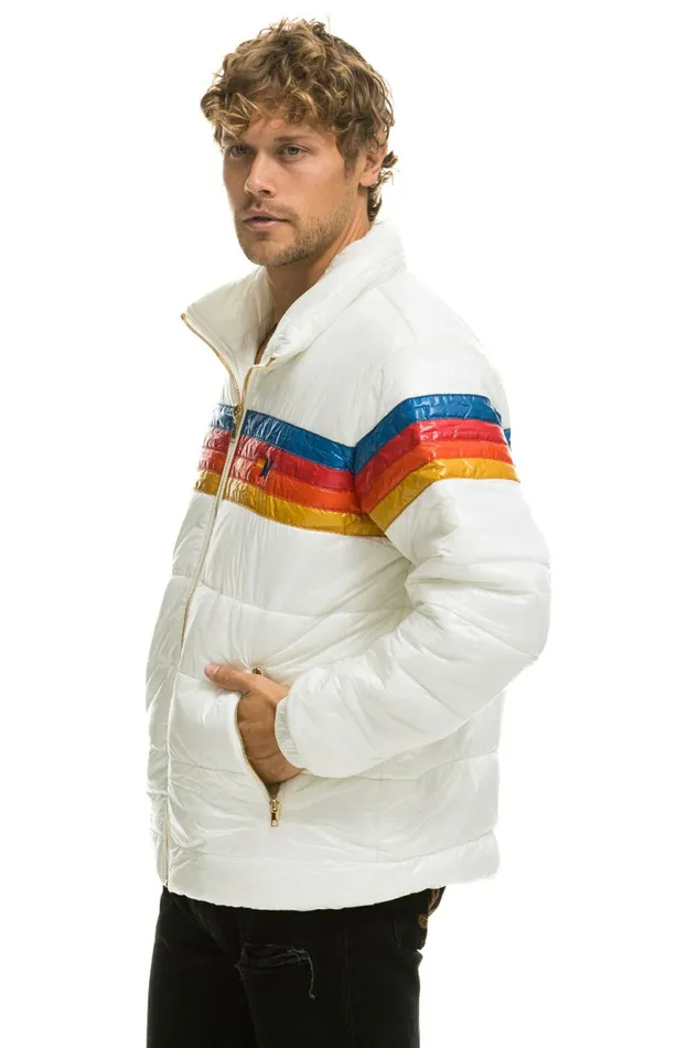Men 4 STRIPE LUXE TRAVELER JACKET 8211 GLOSSY WHITE Aviator Nation Outerwear Men 4 STRIPE LUXE TRAVELER JACKET 8211 GLOSSY WHITE Aviator Nation Outerwear