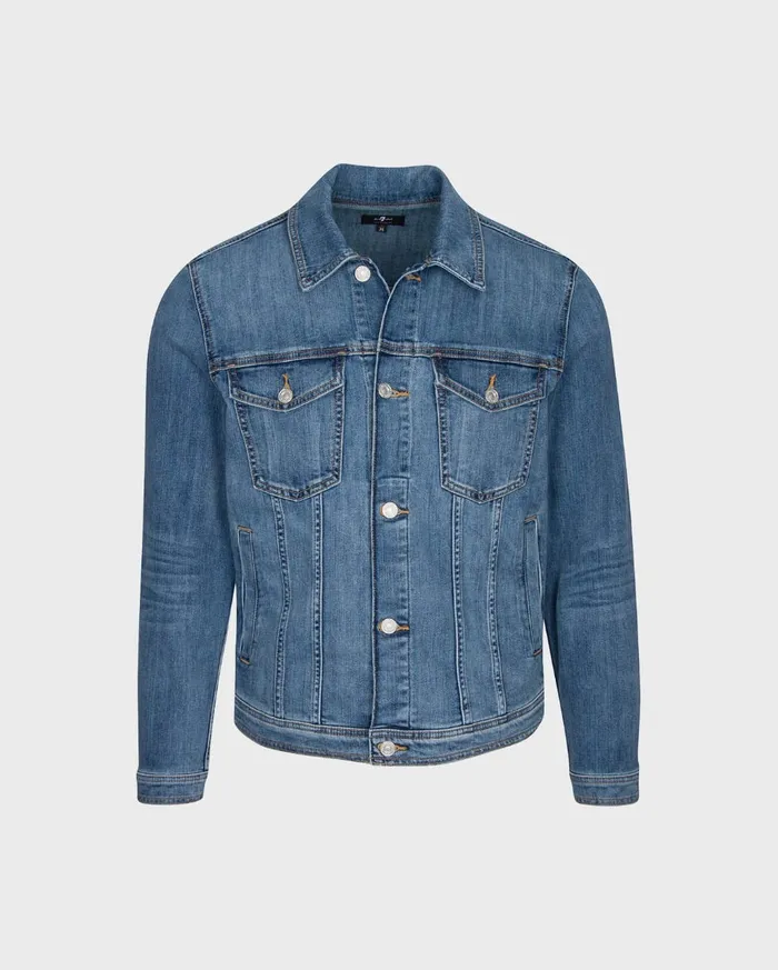 Men 7 For All Mankind Jackets 038 Coats Luxe Performance Trucker Jacket In Blue Bird