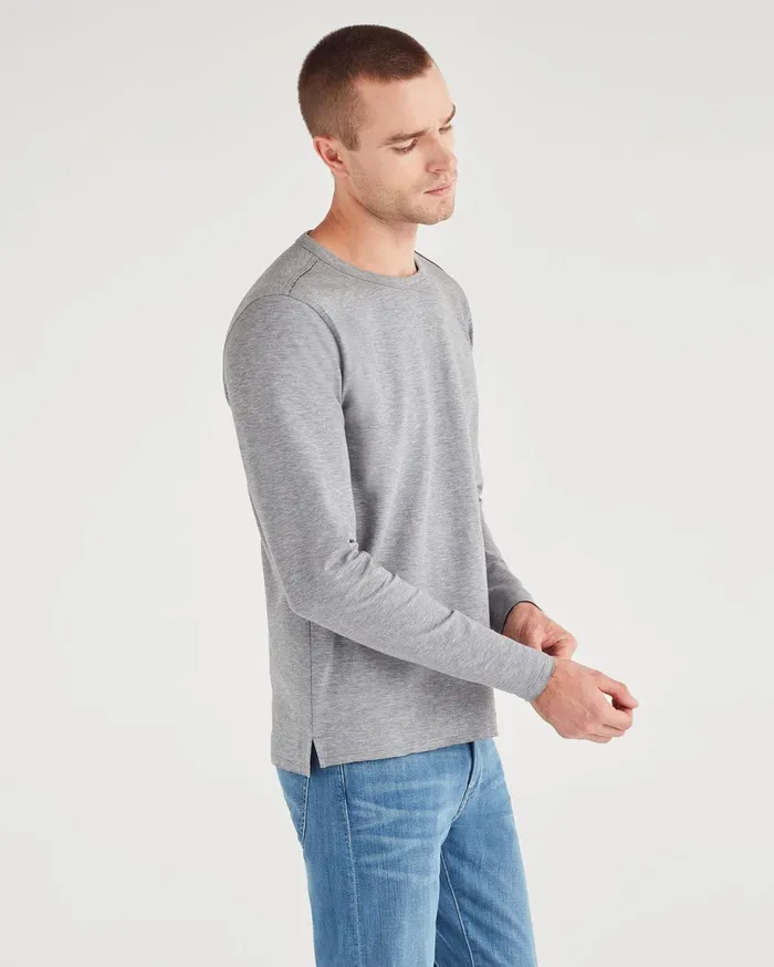 Men 7 For All Mankind Shirts Double Face Long Sleeve Crew Neck In Heather Black