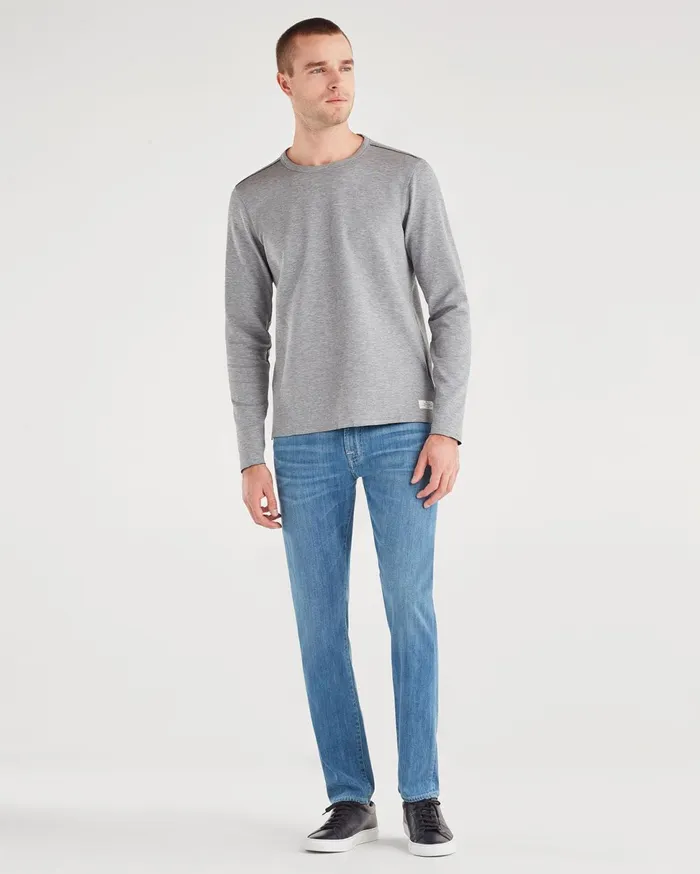 Men 7 For All Mankind Shirts Double Face Long Sleeve Crew Neck In Heather Black