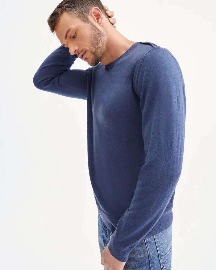 Men 7 For All Mankind Sweaters Crewneck Sweater With Shoulder Detail In Admiral Blue