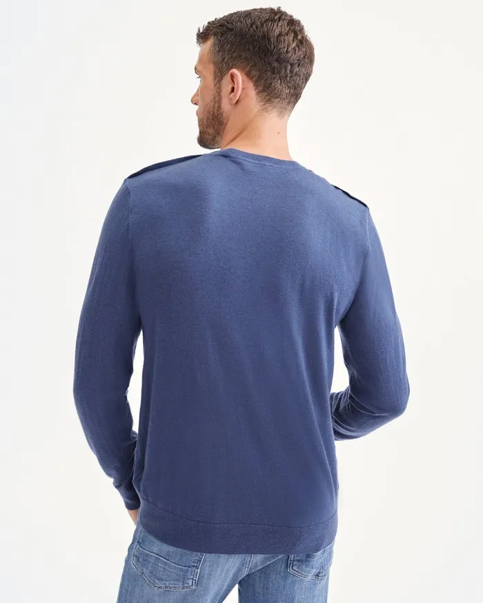 Men 7 For All Mankind Sweaters Crewneck Sweater With Shoulder Detail In Admiral Blue