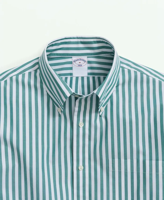 Men Big and Tall Friday Shirt Poplin Butcher Striped Green Brooks Brothers Sport Shirts