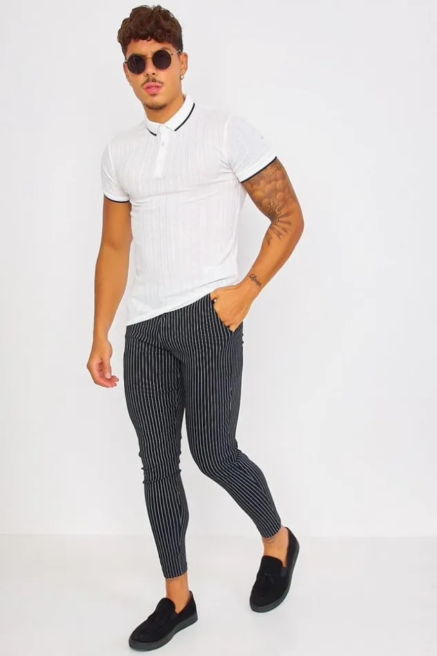Men Black Chino Trousers With Black Stripes Black Brentiny Paris Pants