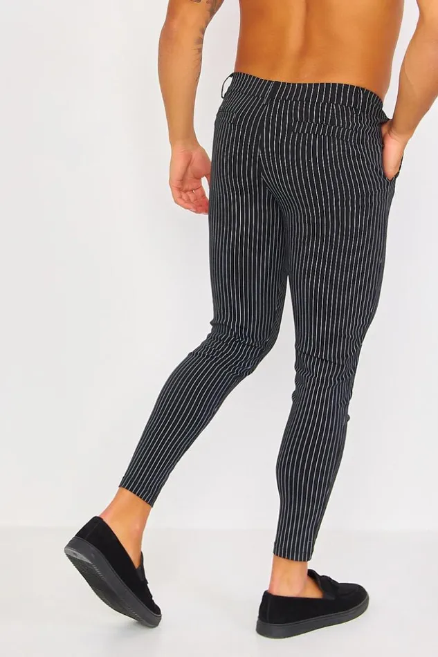 Men Black Chino Trousers With Black Stripes Black Brentiny Paris Pants