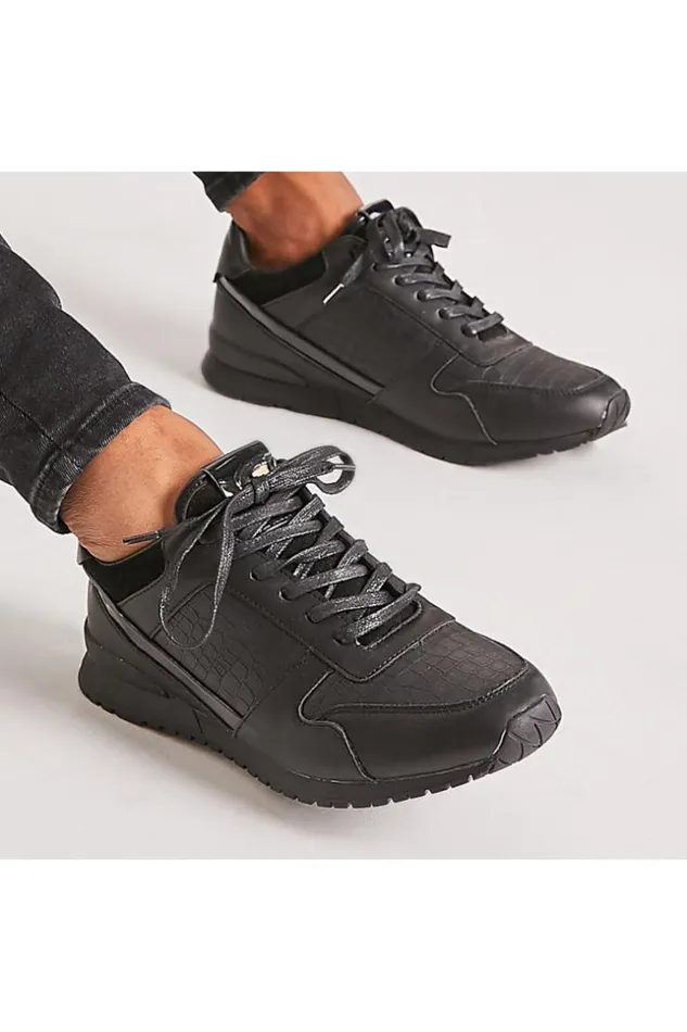 Men Black DualMaterial Sneakers Brentiny Paris Sneakers