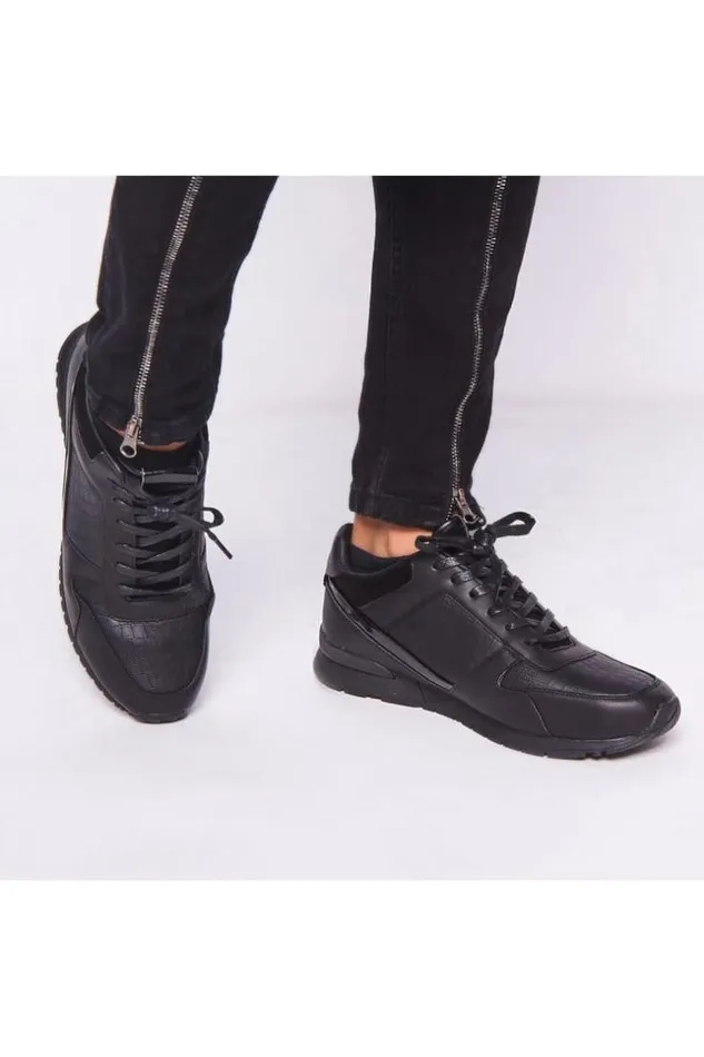 Men Black DualMaterial Sneakers Brentiny Paris Sneakers