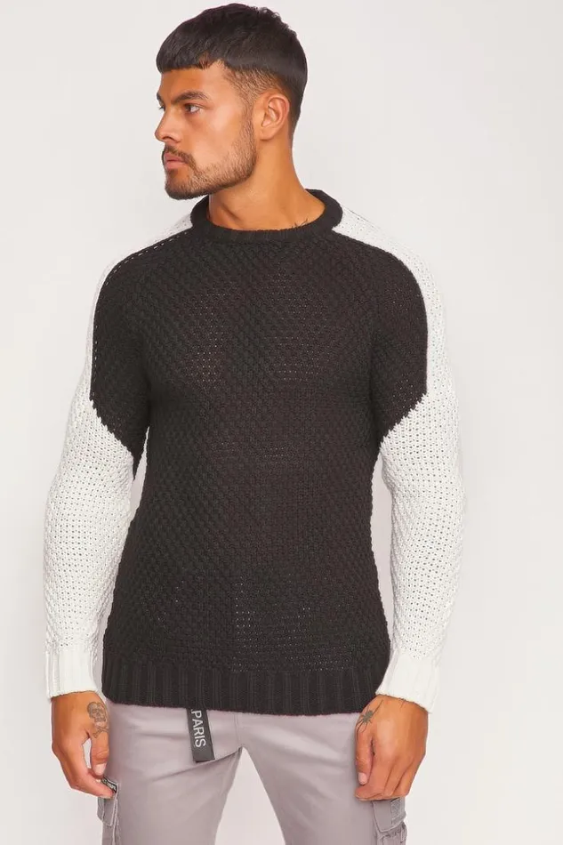 Men Black White TwoTone Knit Sweater Brentiny Paris Sweatshirts and Pullovers Men Black White TwoTone Knit Sweater Brentiny Paris Sweatshirts and Pullovers