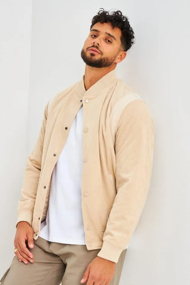 Men Bomber Beige En Velours Ctel Beige Brentiny Paris Jackets