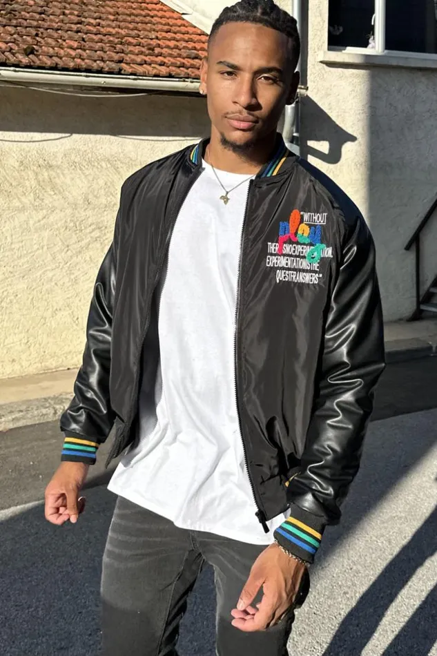 Men Bomber BiMatire Noire Inscription Black Brentiny Paris Jackets