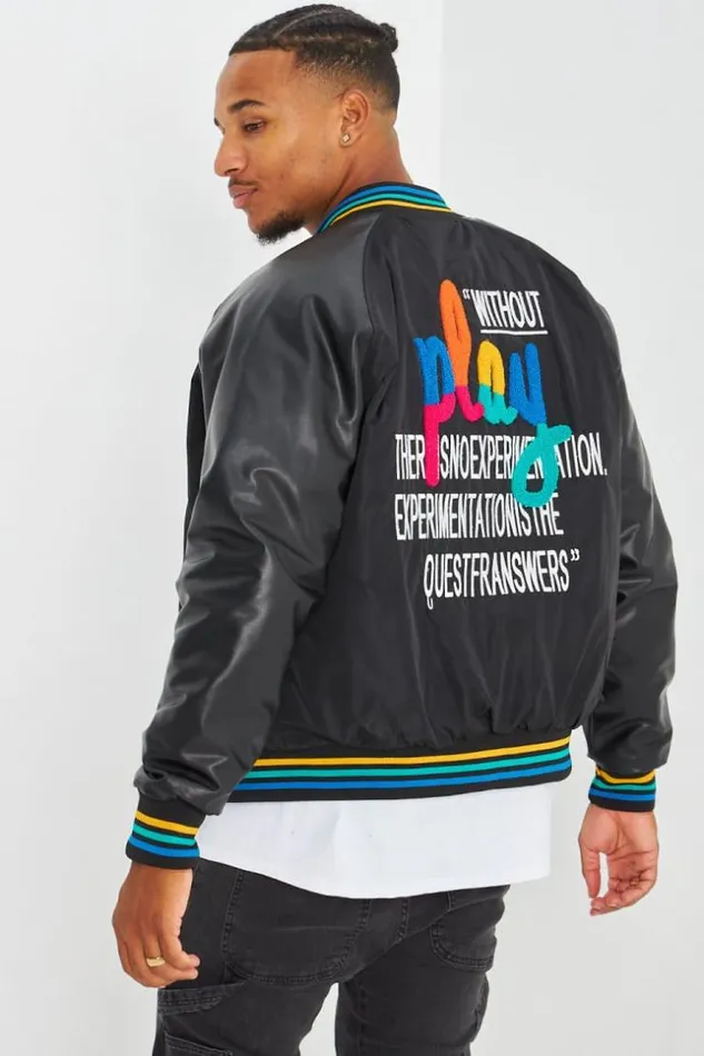 Men Bomber BiMatire Noire Inscription Black Brentiny Paris Jackets