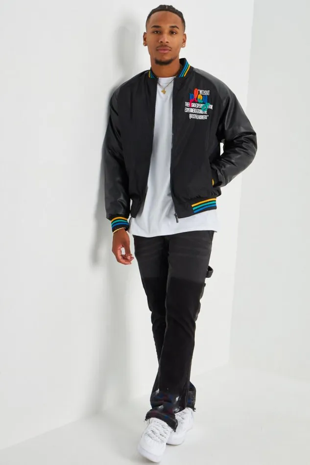 Men Bomber BiMatire Noire Inscription Black Brentiny Paris Jackets