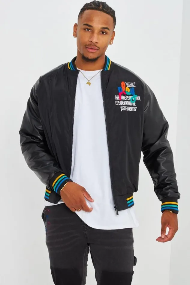 Men Bomber BiMatire Noire Inscription Black Brentiny Paris Jackets