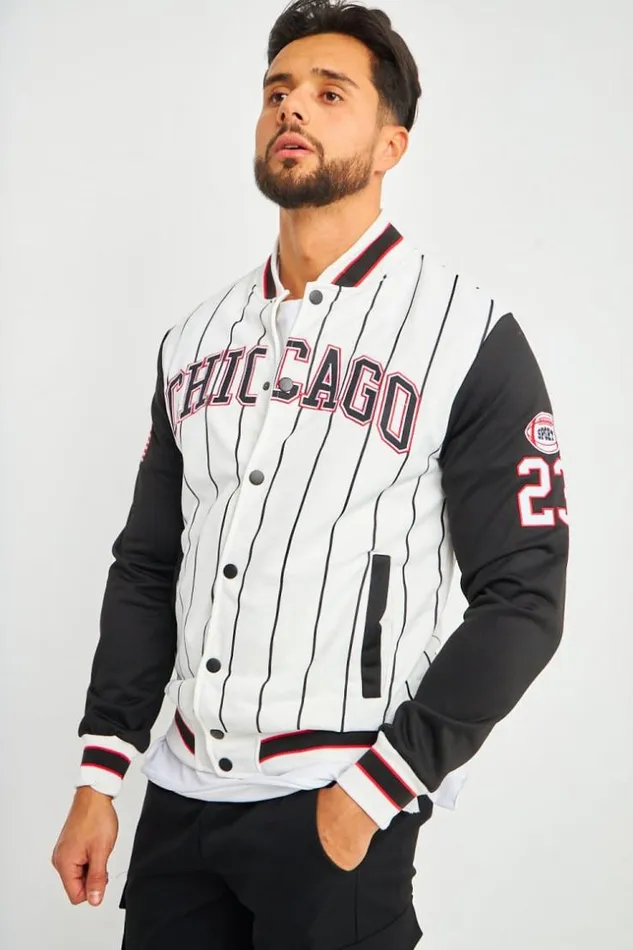 Men Bomber Chicago Blanc Rayures White Brentiny Paris Jackets