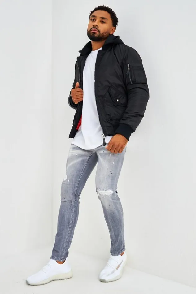 Men Bomber pais Noir Avec Capuche Noire En Coton Amovible Black Brentiny Paris Jackets Men Bomber pais Noir Avec Capuche Noire En Coton Amovible Black Brentiny Paris Jackets