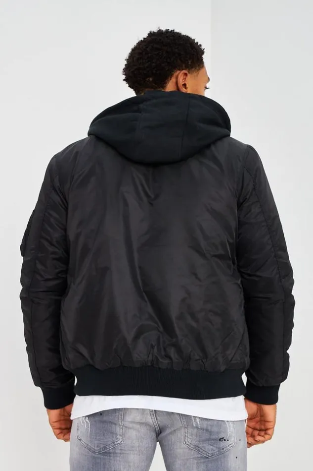 Men Bomber pais Noir Avec Capuche Noire En Coton Amovible Black Brentiny Paris Jackets Men Bomber pais Noir Avec Capuche Noire En Coton Amovible Black Brentiny Paris Jackets