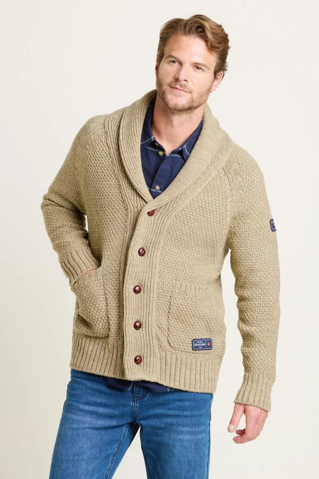 Men Brakeburn Knitwear Stone Shawl Cardigan