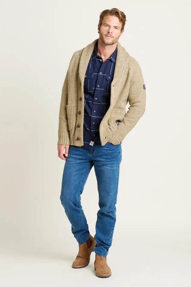 Men Brakeburn Knitwear Stone Shawl Cardigan