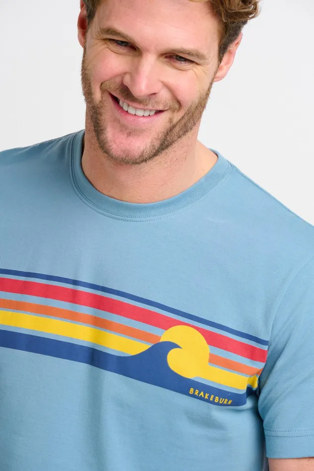 Men Brakeburn TShirts Blue Retro Stripe Wave Tee