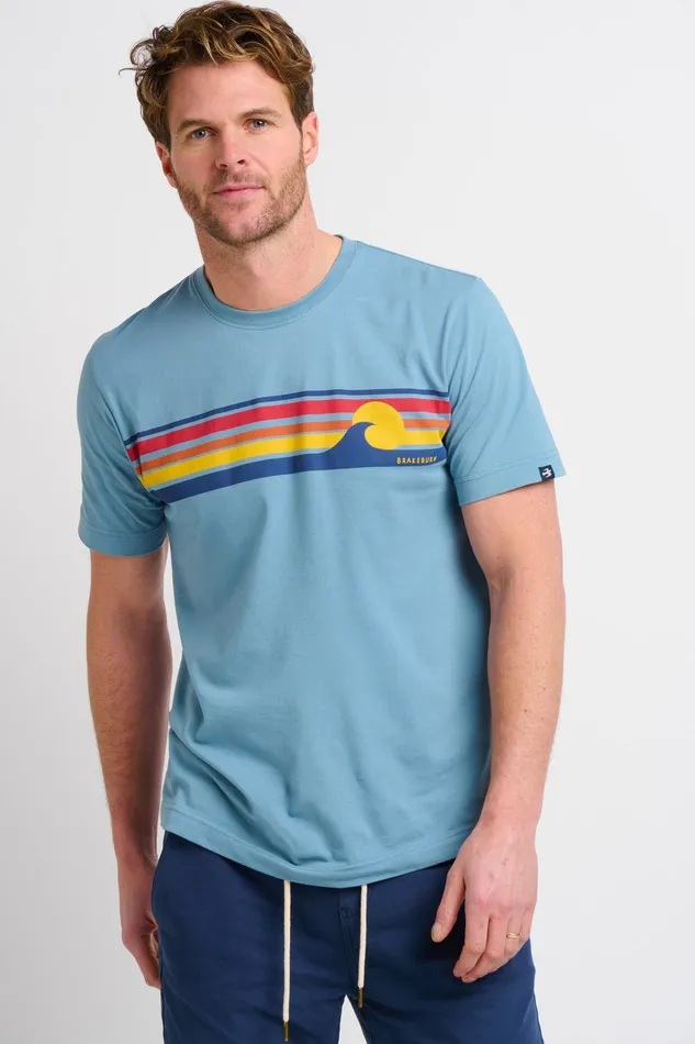 Men Brakeburn TShirts Blue Retro Stripe Wave Tee