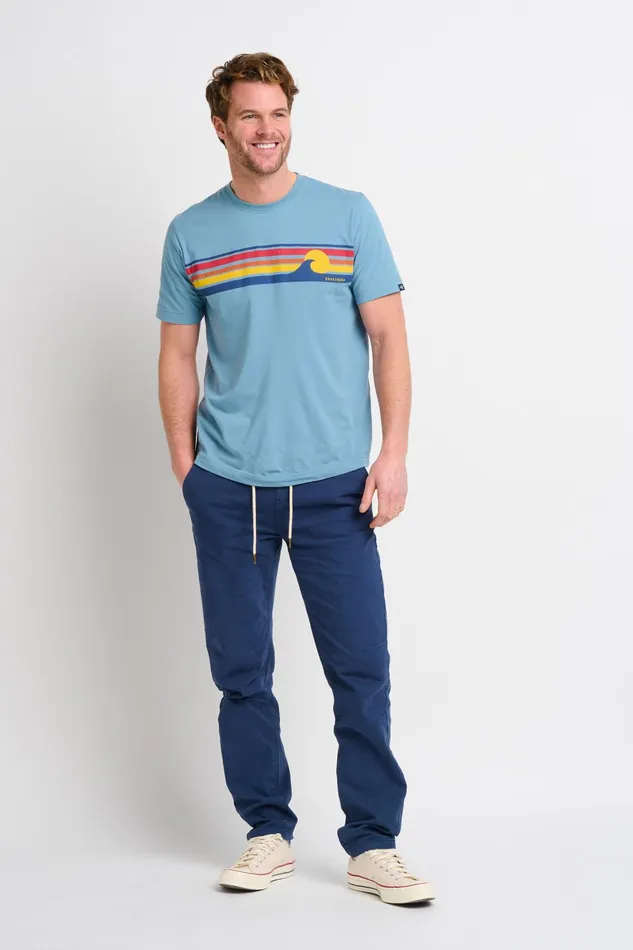 Men Brakeburn TShirts Blue Retro Stripe Wave Tee